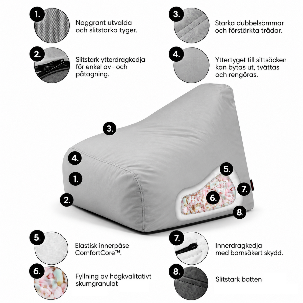 Fåtölj Sittsäck Snug 100 Teddy White Grey