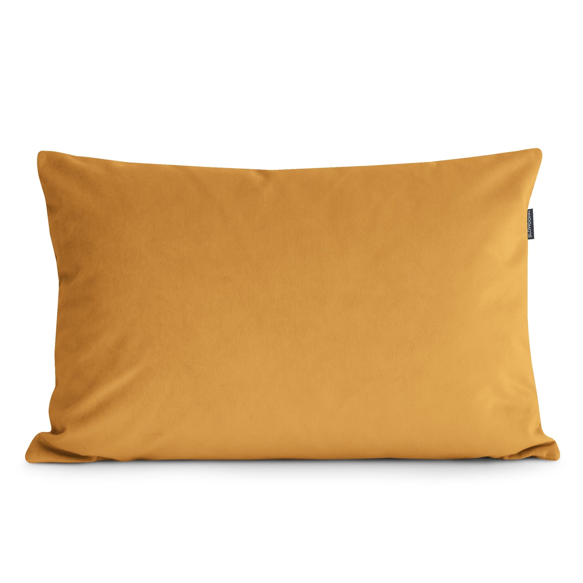sammet dekorationskudde 65x45 i senapsgul färg, elegant kudde för soffan och sängen.