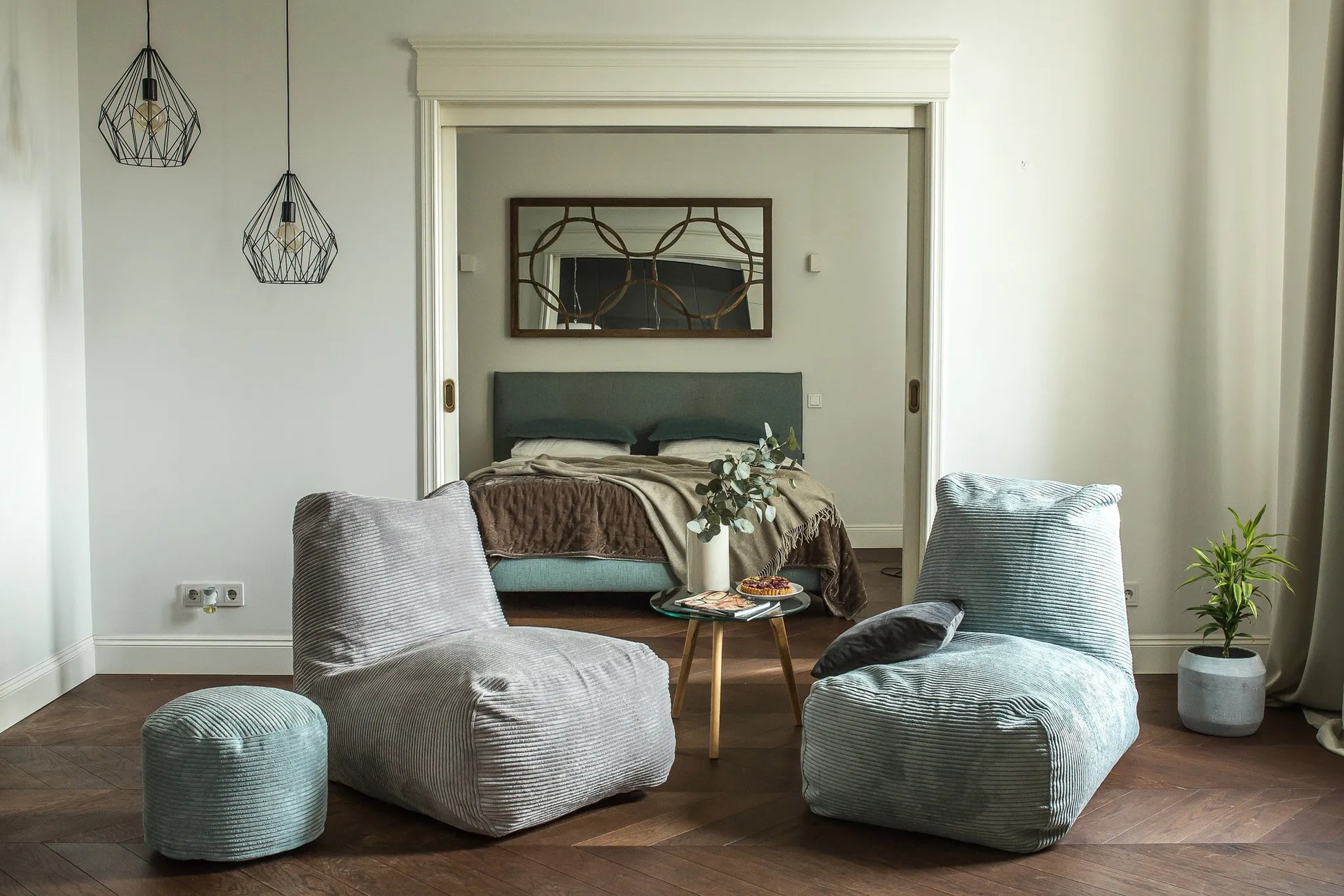 Sittsäck Tube Waves White Grey-Bean bags-Slowdown