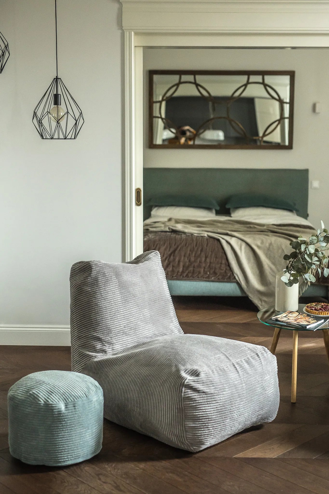Sittsäck Tube Waves White Grey-Bean bags-Slowdown