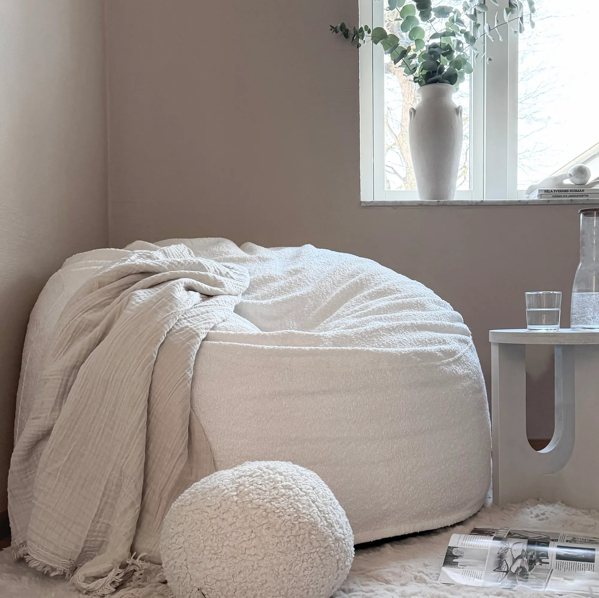 Boucle rund sittsäck fåtölj