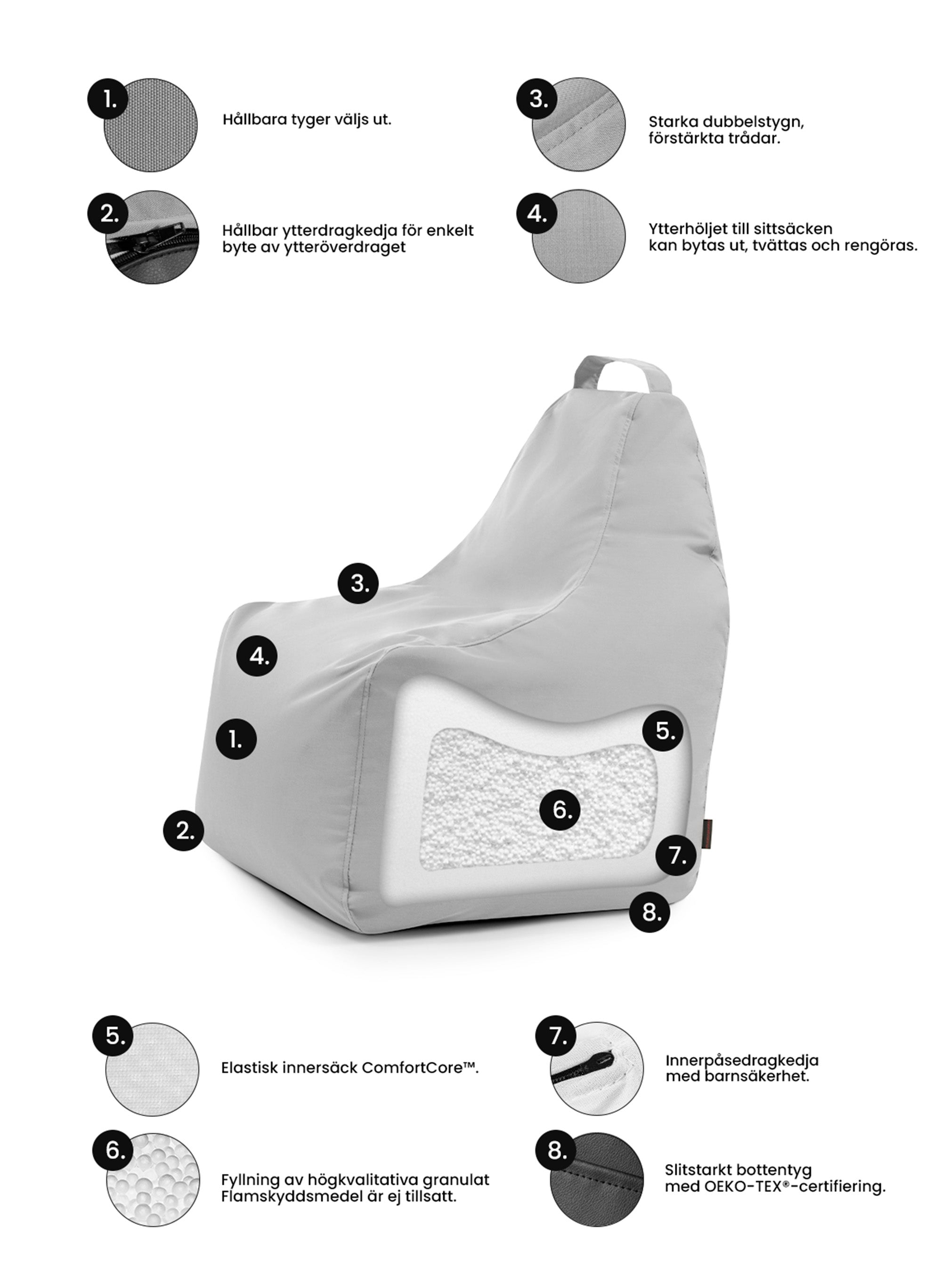 Sittsäck Play Waves White Grey