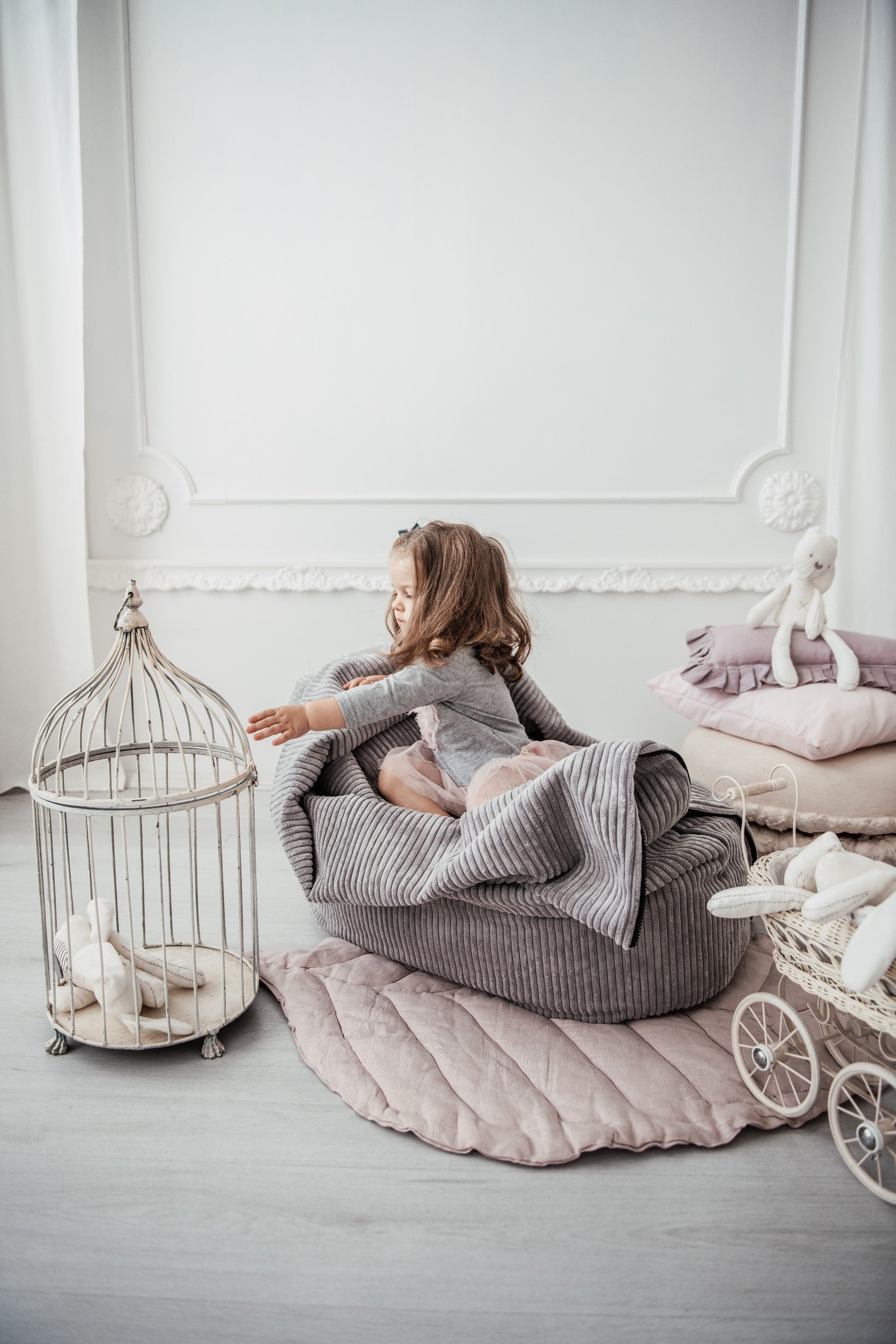Sittsäck Cocoon 100 Waves White Grey-Bean bags-Slowdown
