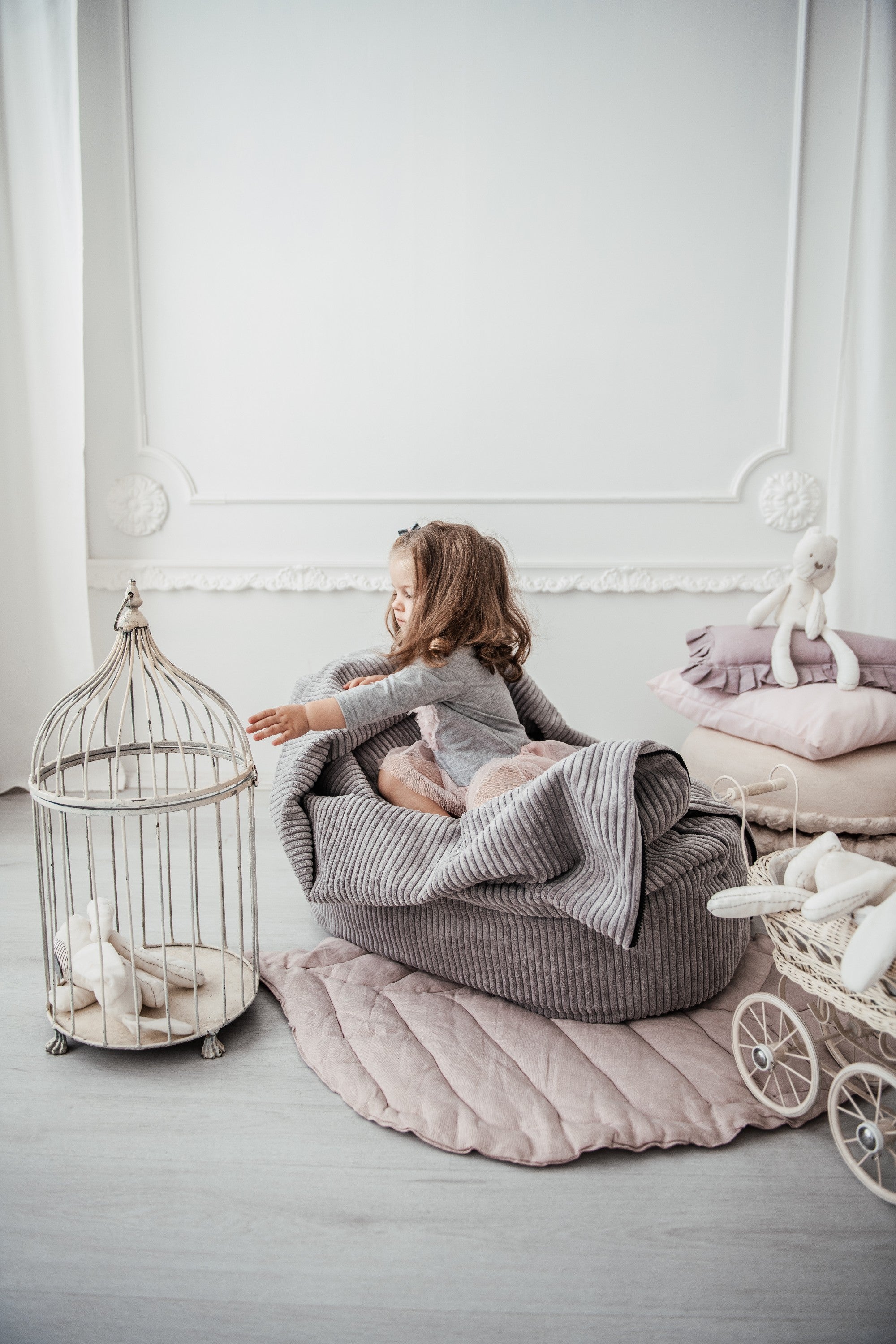 Sittsäck Cocoon 100 Waves White Grey-Bean bags-Slowdown