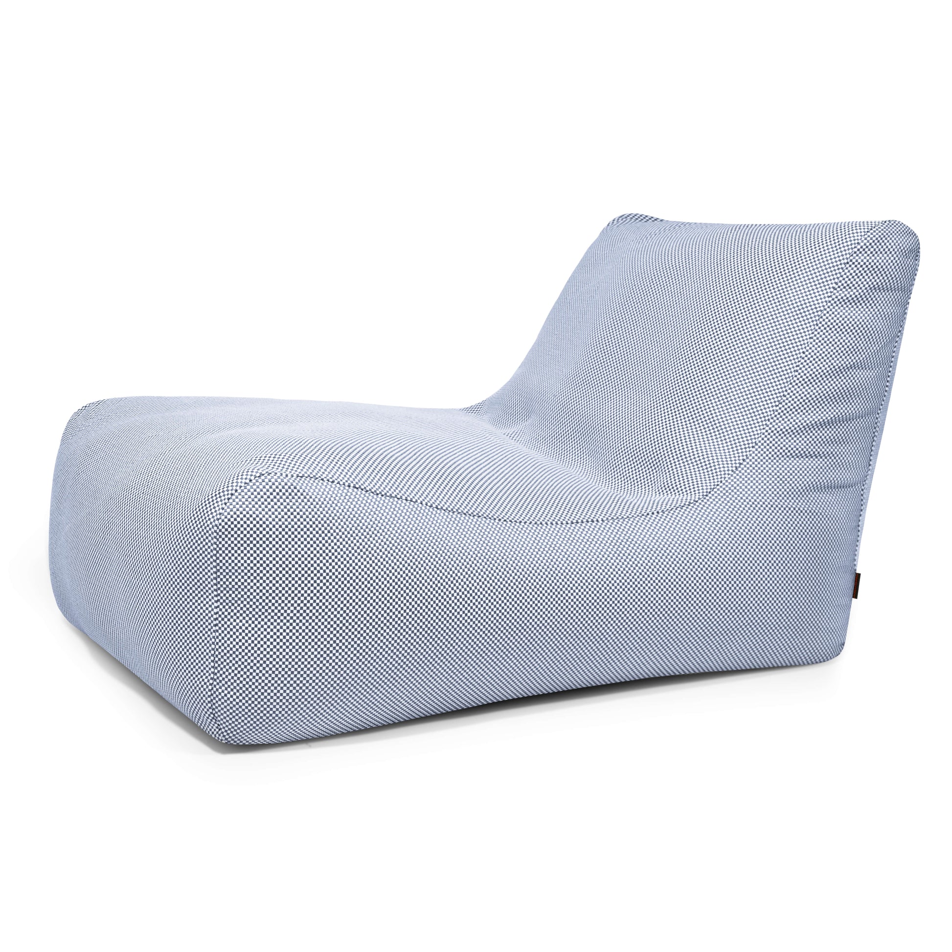 Capri Blue Lounge 100 sittsäck fåtölj med mönstrat tyg och bred rygg.