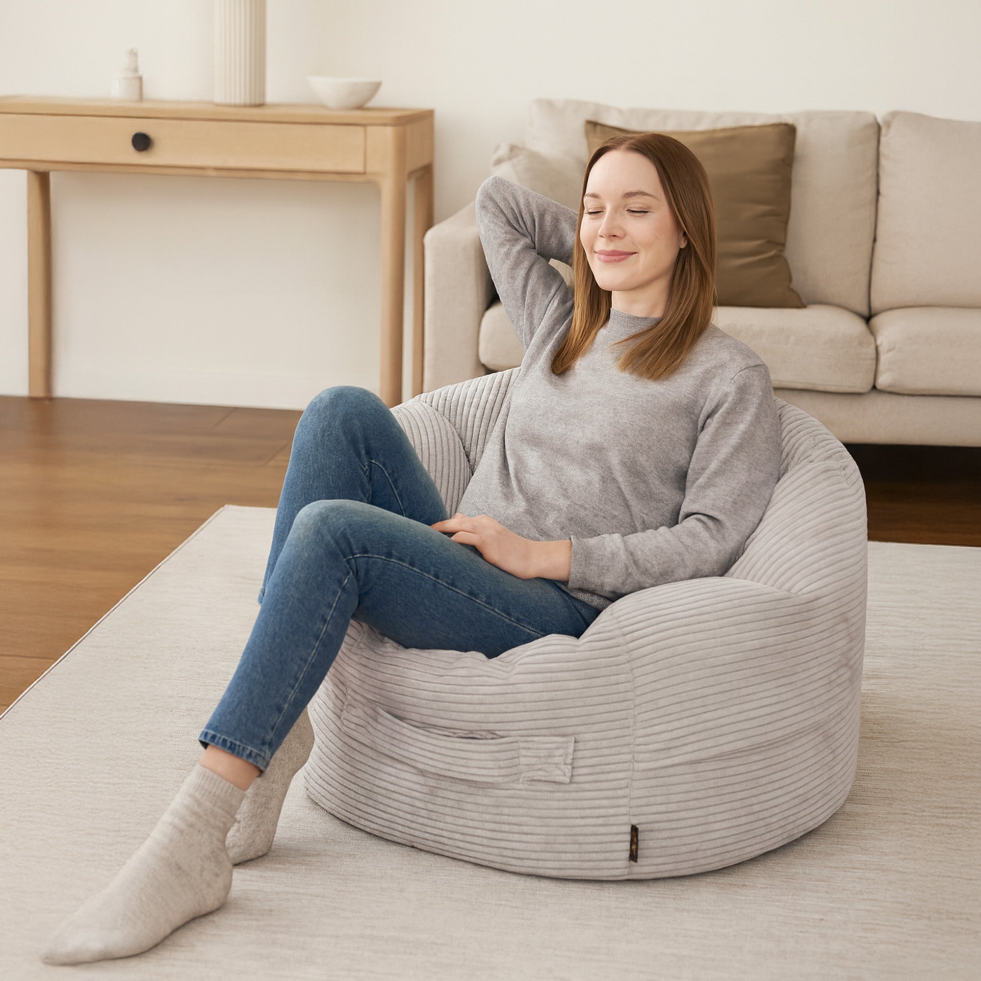 Sittsäck Roll 80 Waves White Grey-Saccosäckar-Slowdown