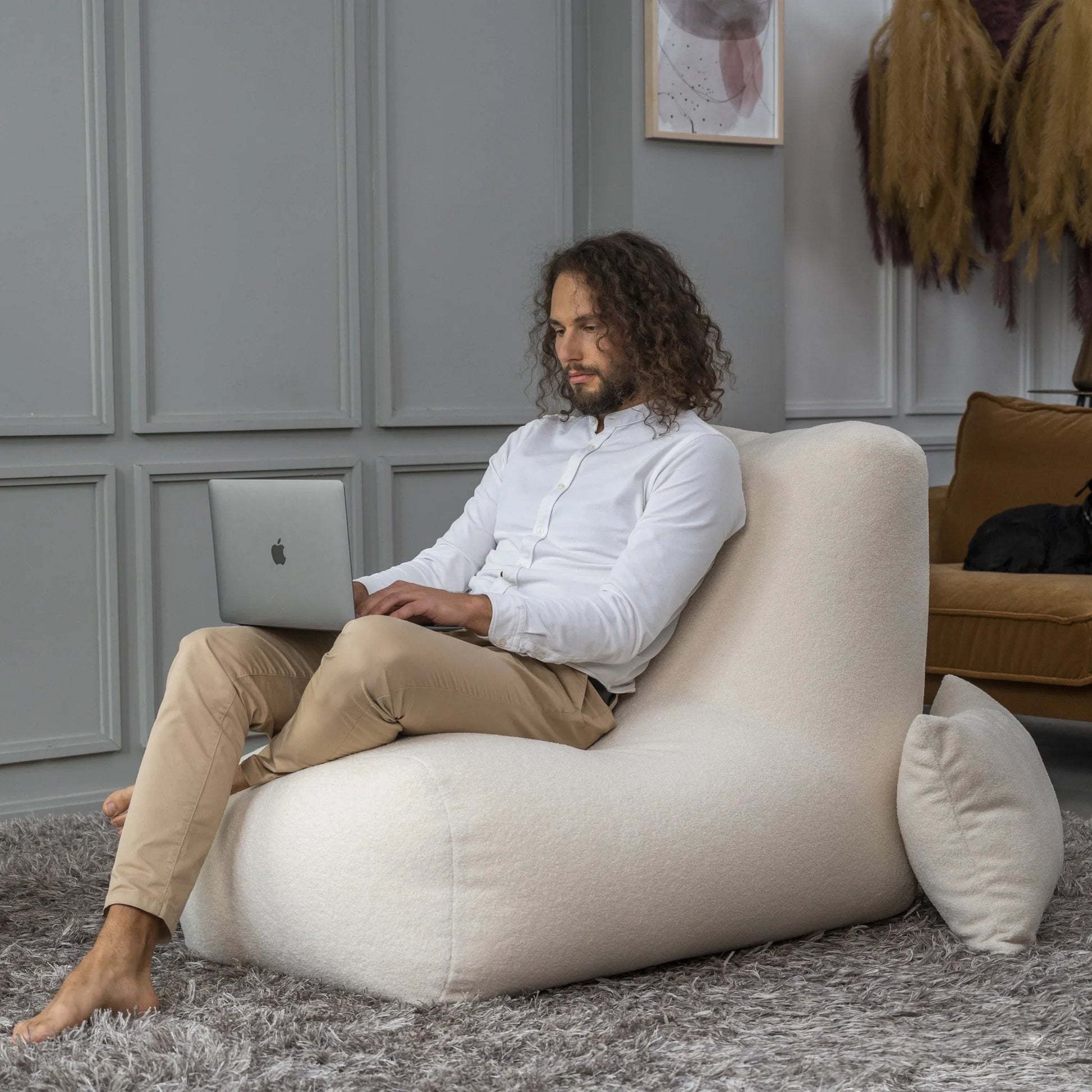 Sittsäck Tube Teddy Cream-Bean bags-Slowdown