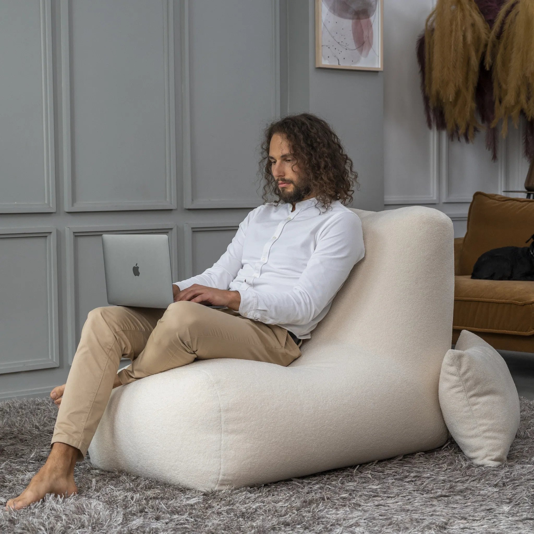Sittsäck Tube Teddy Cream-Bean bags-Slowdown