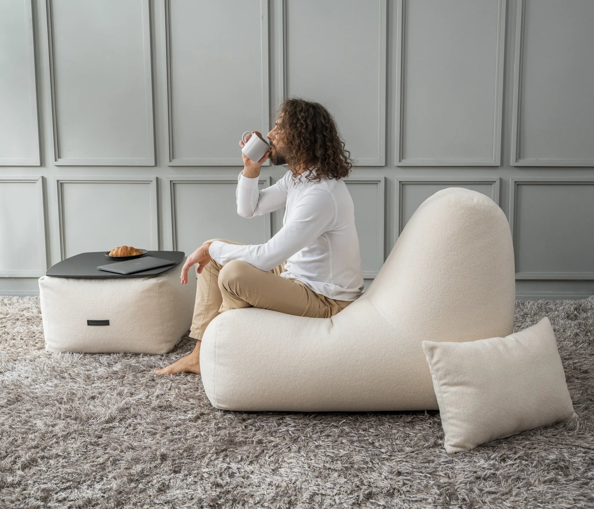 Sittsäck Tube Teddy Cream-Bean bags-Slowdown