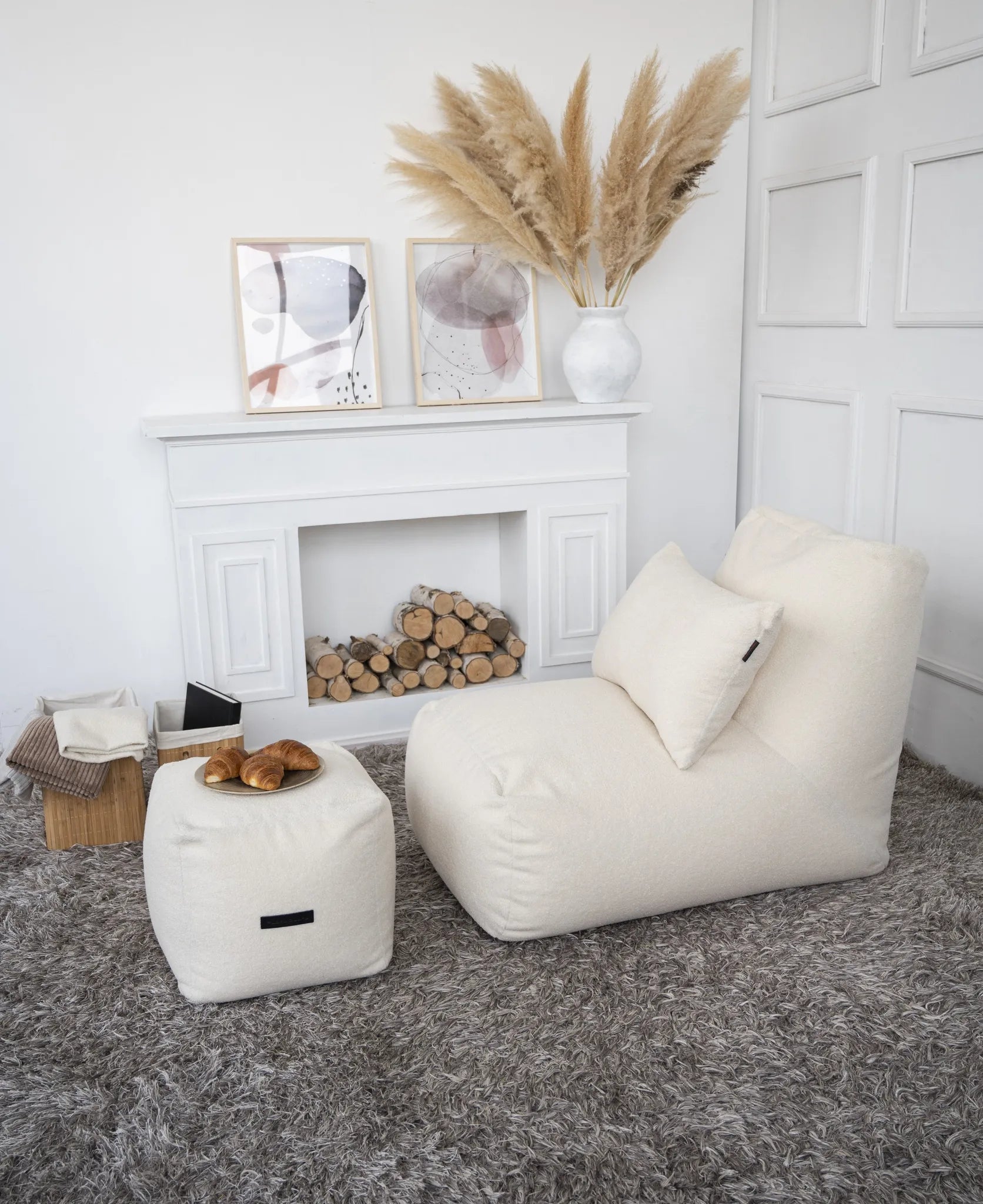 Sittsäck Tube Teddy Cream-Bean bags-Slowdown