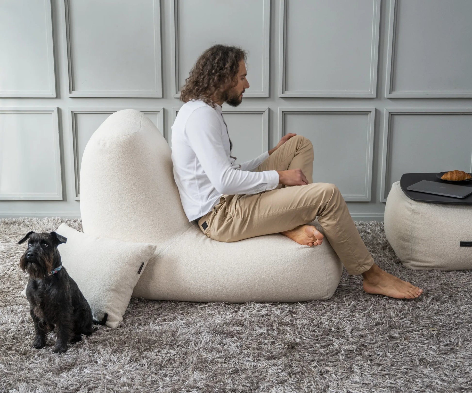 Sittsäck Tube Teddy Cream-Bean bags-Slowdown