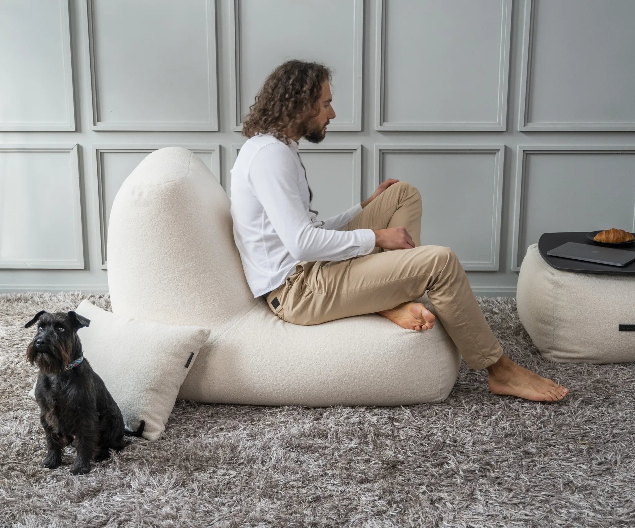 Sittsäck Tube Teddy Cream-Bean bags-Slowdown
