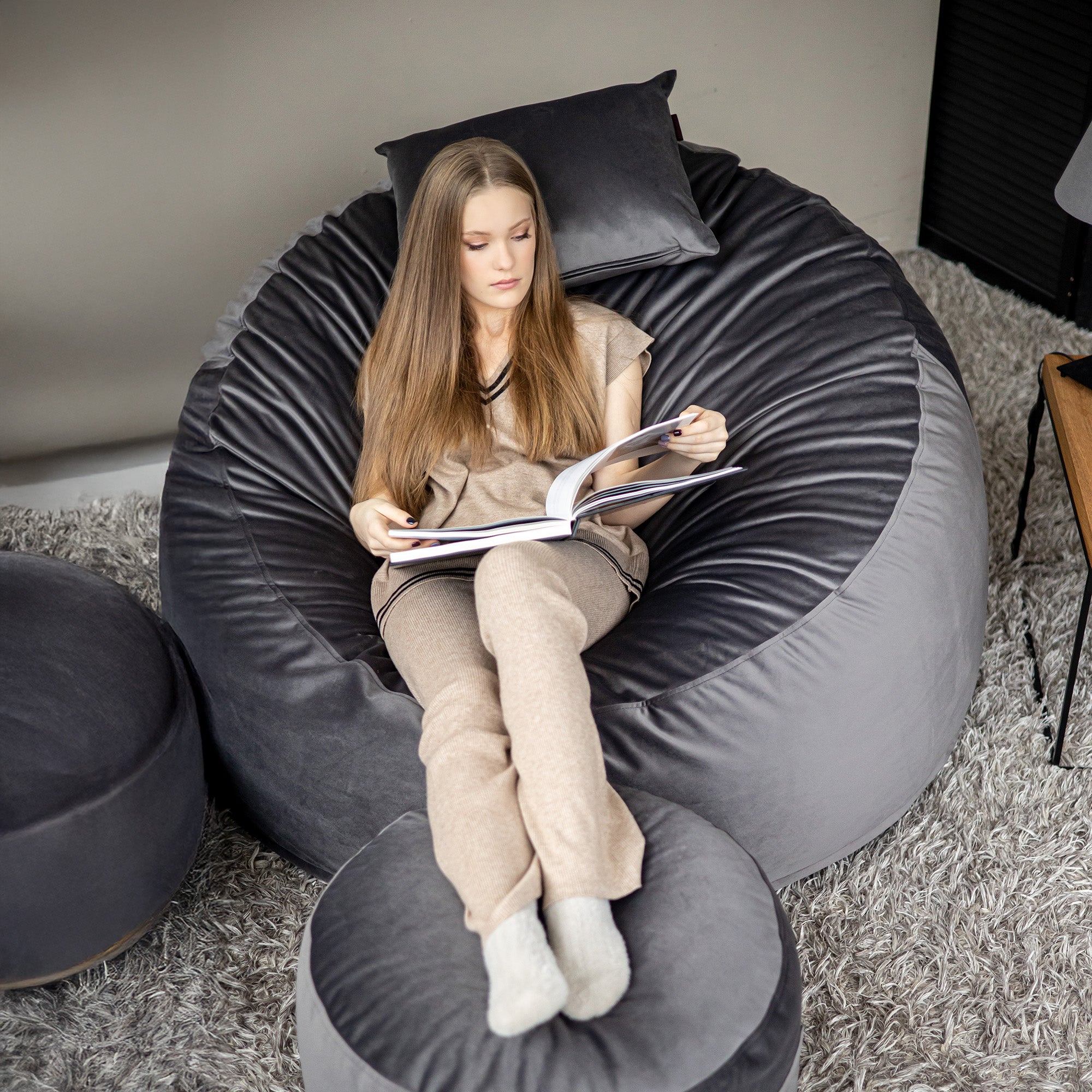 Fåtölj Sittsäck Om 135 Barcelona Dark Grey