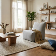 Sittsäck Fåtölj Seat 100 Dunẽs White Grey styled in a cozy, minimalist living room with a wooden coffee table and soft rug.